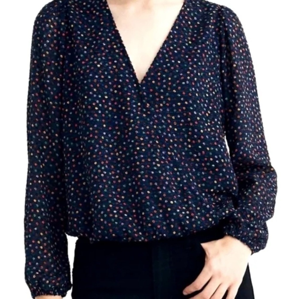 Madewell Womens Medium Top Lyric Wrap Top In Sugar Dot Balloon Sleeve Blouse